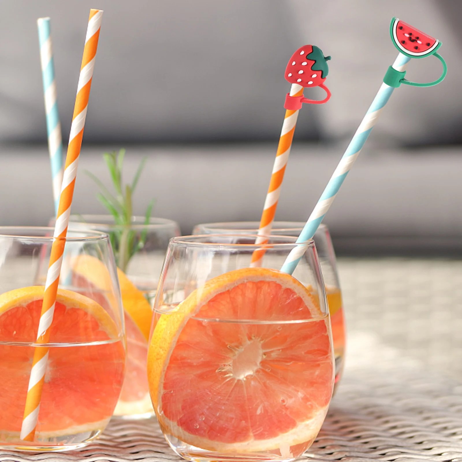 

12pcs Silicone Tips Covers Fruits Design Cute Straw Toppers Protective Reusable Straw Covers For Party Favors Bar Accessories