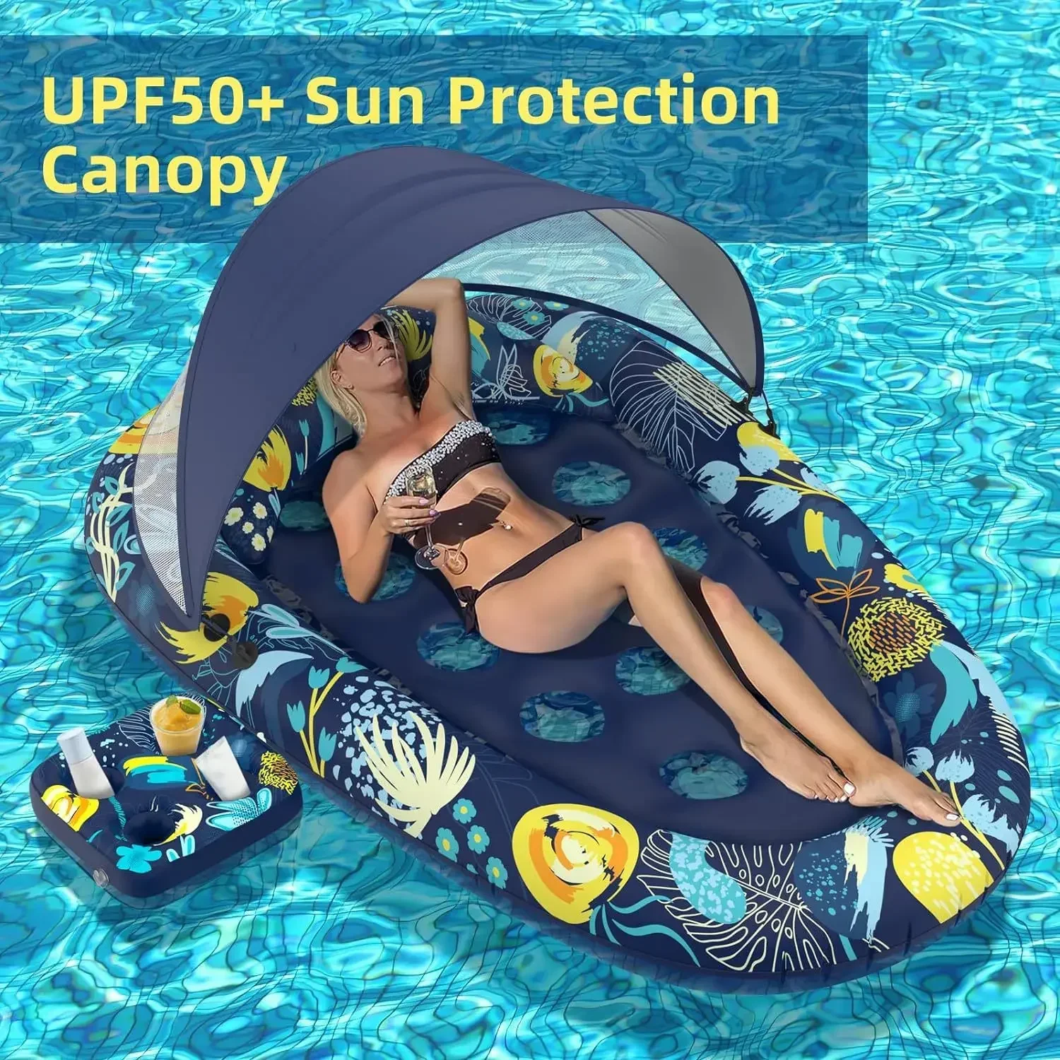 New Adult Water Inflatable Swimming Pool Awning Floating Bed Hole Floating Row Swimming Ring Sun Lounger Sofa Tray
