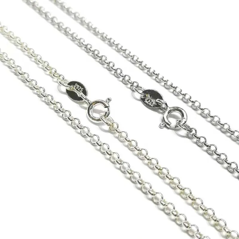 40-70cm Solid 925 Sterling Silver Rollo Necklace for Women Men Rhodium Plated Jewelry Supplies Findings