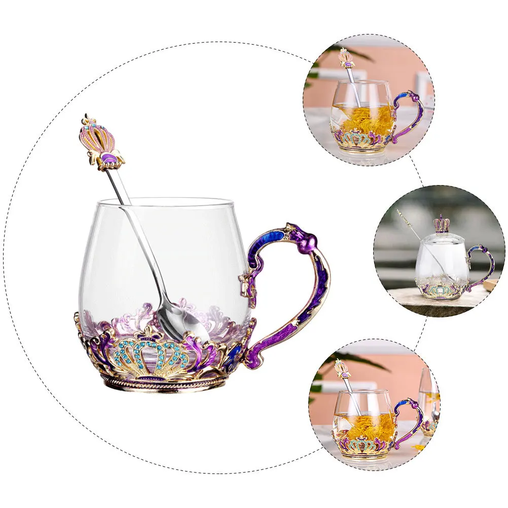 

Creative Glass Tea Cup with Spoon Unique Design for Coffee Juice Milk Home Cafe Use Flame Resistant Tasteless Drinking Vessel