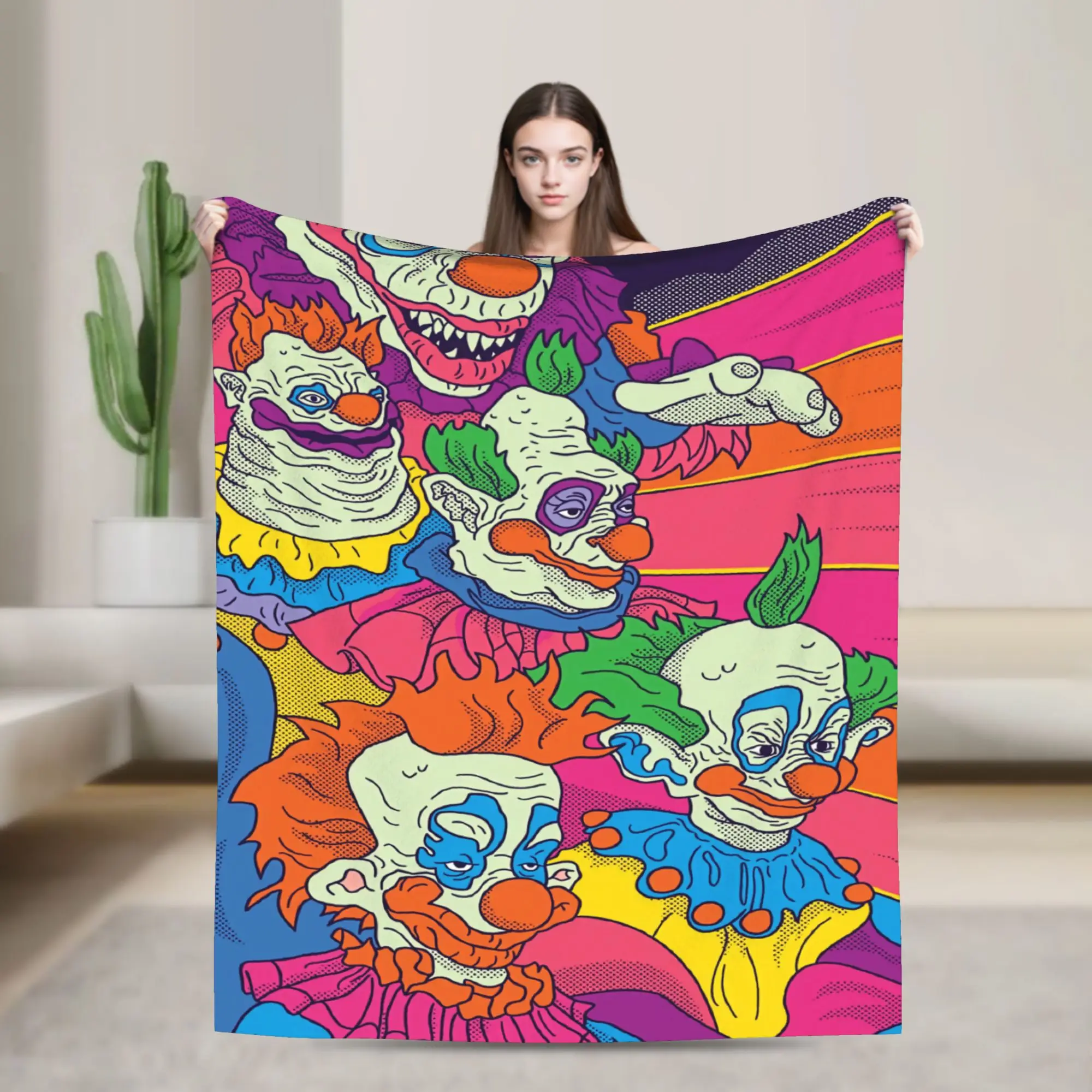 Killer Klowns From Outer Space Wax Blanket  Picnic Flannel Throw Blanket For Outdoor Warm Custom Quality Bedspread Gift Idea
