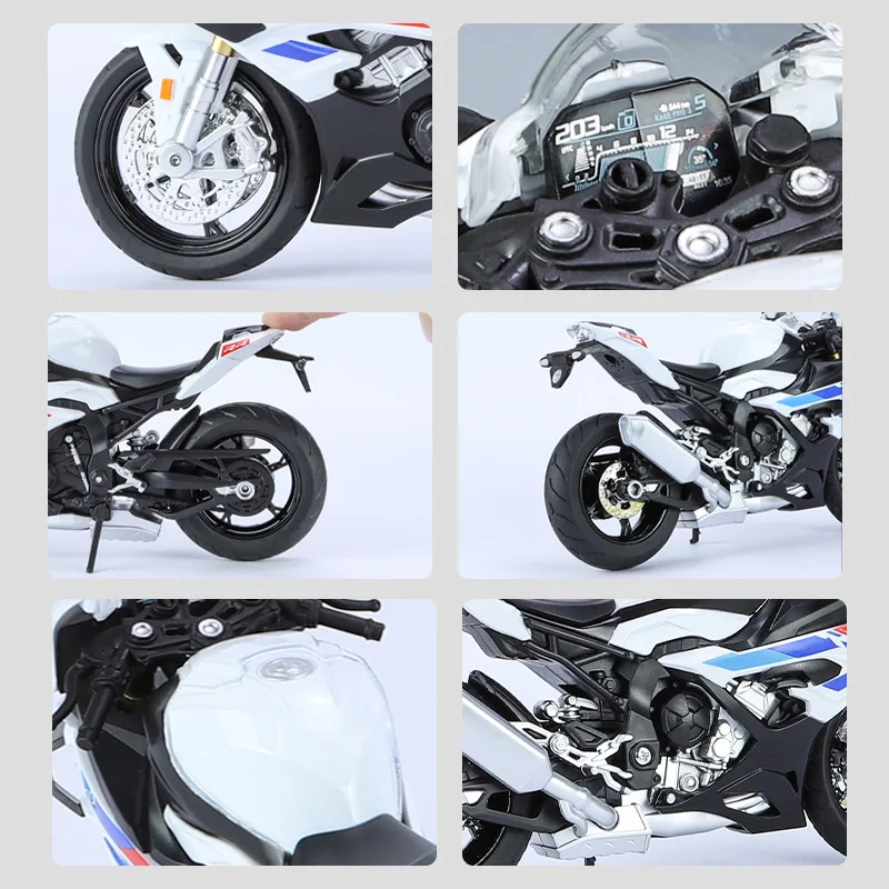 Modelo de motocicleta de aleación simulada BMW RRS1000, sonido, luz y colección Echo, regalos decorativos, 1: 12