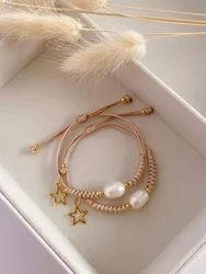 KKBEAD Handmade Woven Wax Thread Braided Bracelet for Women Gift Natural Pearl Pulseras Star Charm Bracelets Jewelry