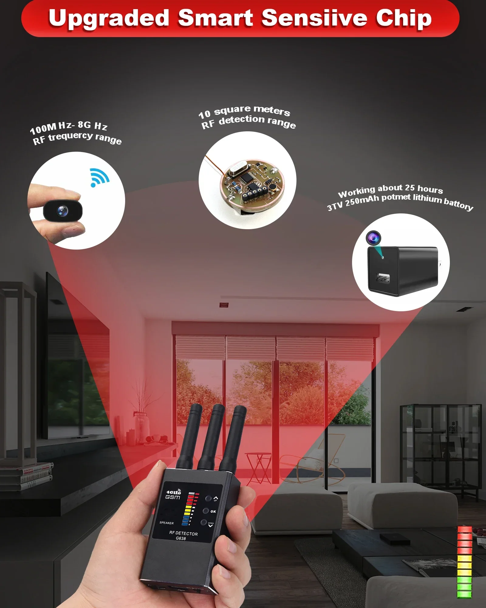 أدوات مكافحة صريحة التجسس كاشف كاميرا خفية صغيرة Espia Camara RF إشارة GPS علة مكتشف المزيد من الحماية الأمنية للجهاز السري