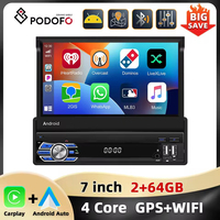 Podofo 4Core 1Din Android Car Stereo 7 ''Retractable Screen Car Radio Carplay Android 2 + 64G Mirror Link GPS WIFI Car Audio