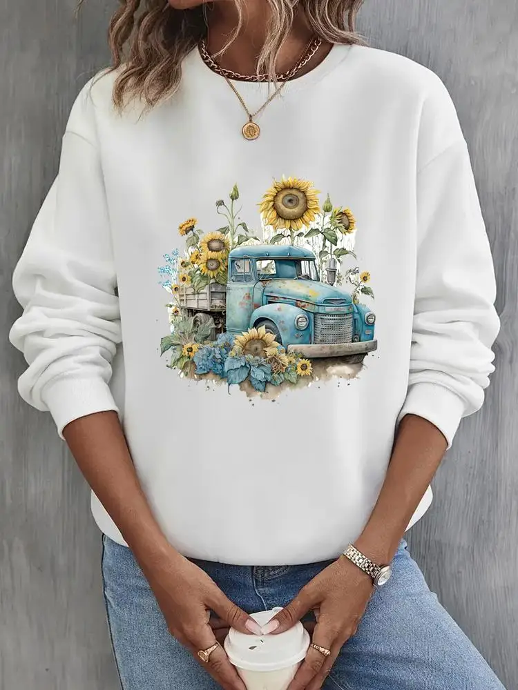 

Long Sleeve Pullovers Lady Fleece Casual Women Watercolor Vintage O-neck Clothing Print Fashion Cartoon Graphic Sweatshirts