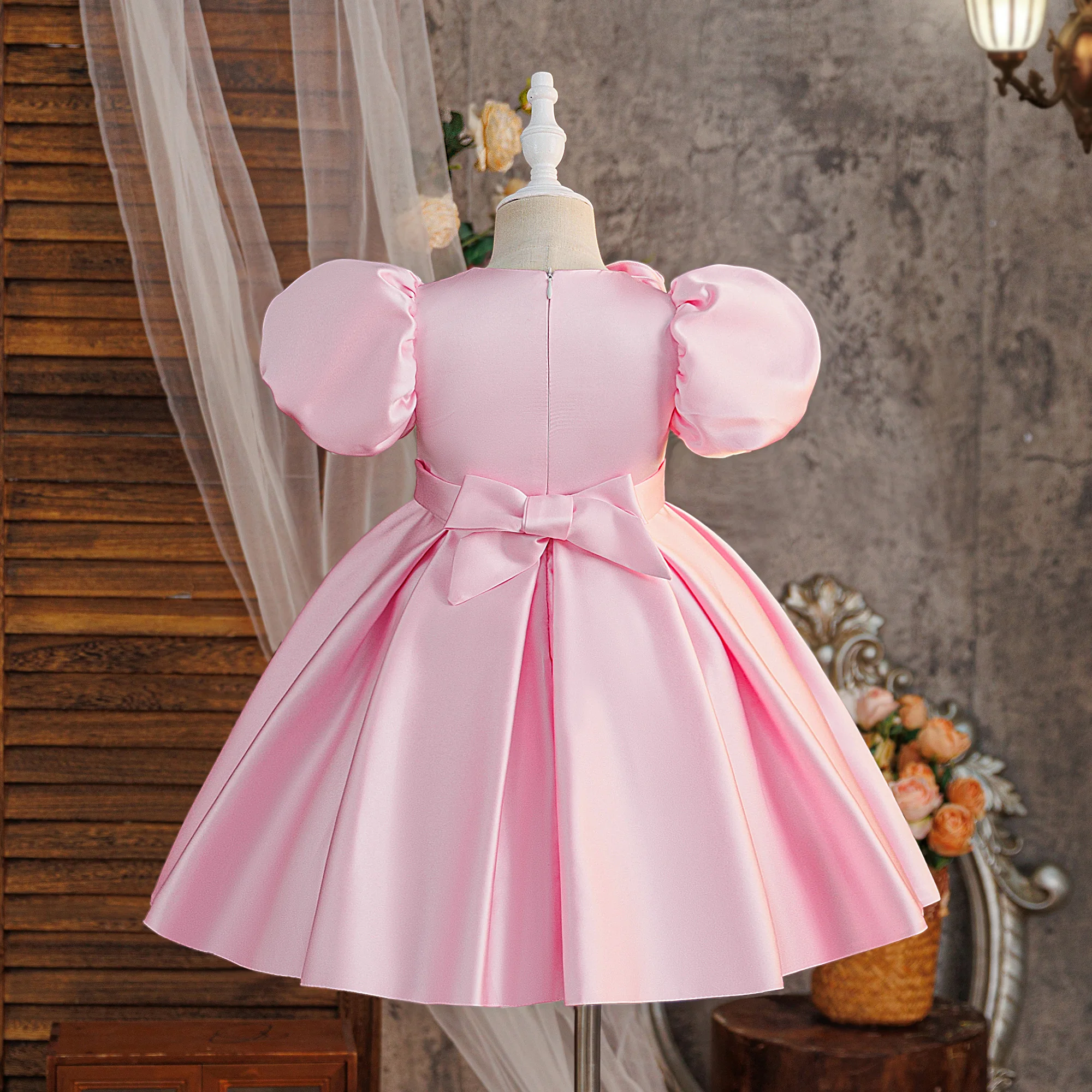 Summer Flower Bridesmaids Party Girls Dresses Elegant Bow Birthday Wedding Princess Prom Dress Girl Graduation Evening Costumes