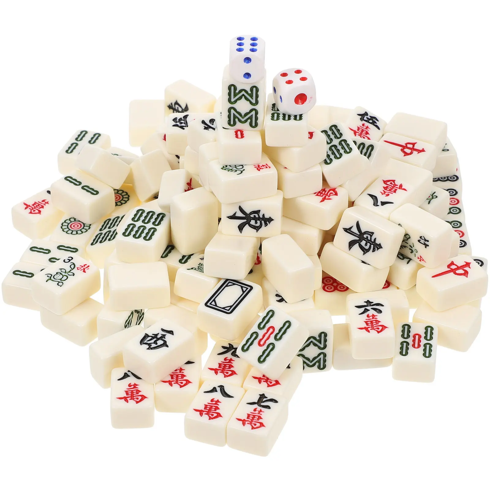1Set Portable Mahjong Mini Mahjong Game Durable Lightweight Travel Party Board Game Set Set with Dices
