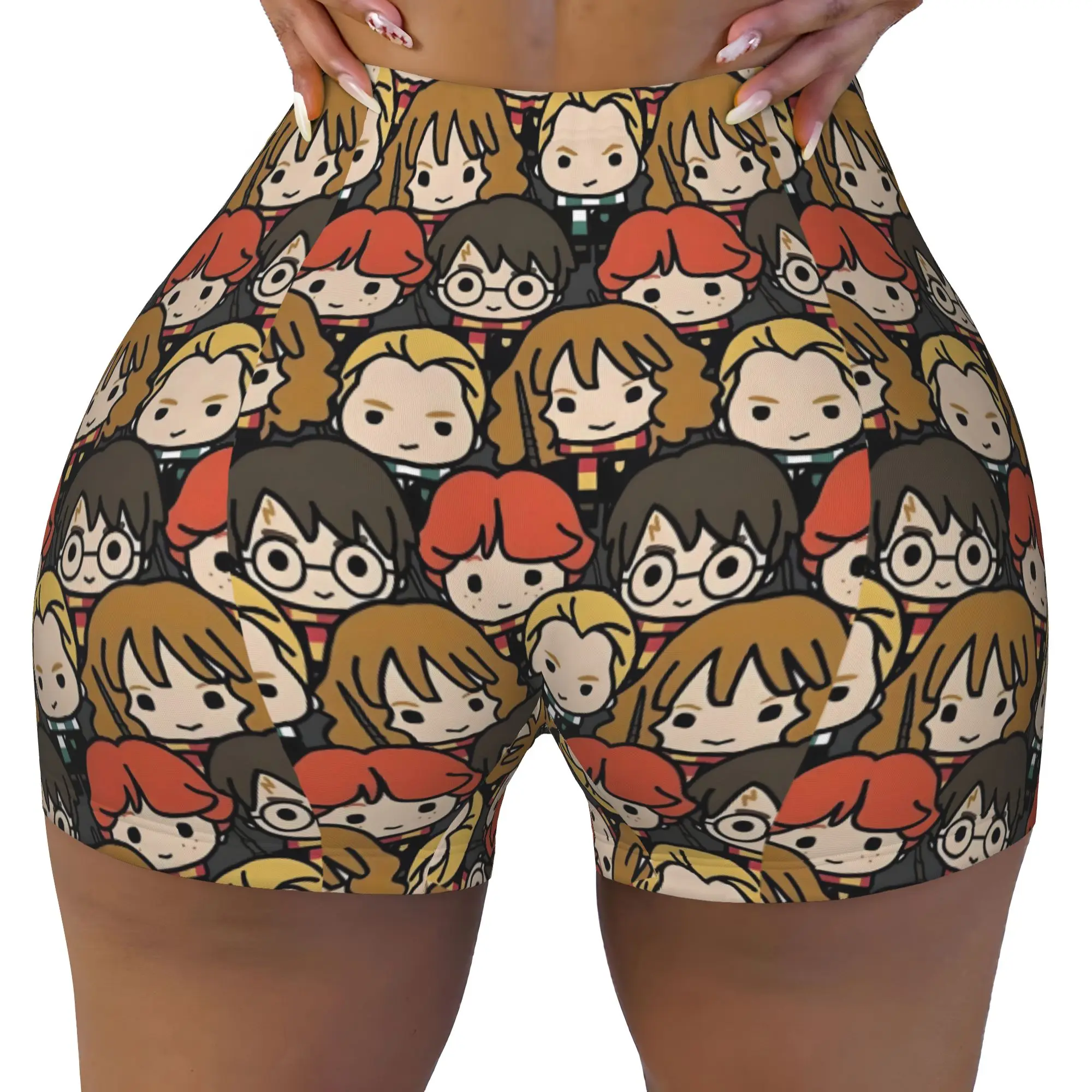 Custom H-Harryed Cartoon Volleyball Biker Workout Shorts Women Halloween Witchcraft Athletic Gym Yoga Shorts