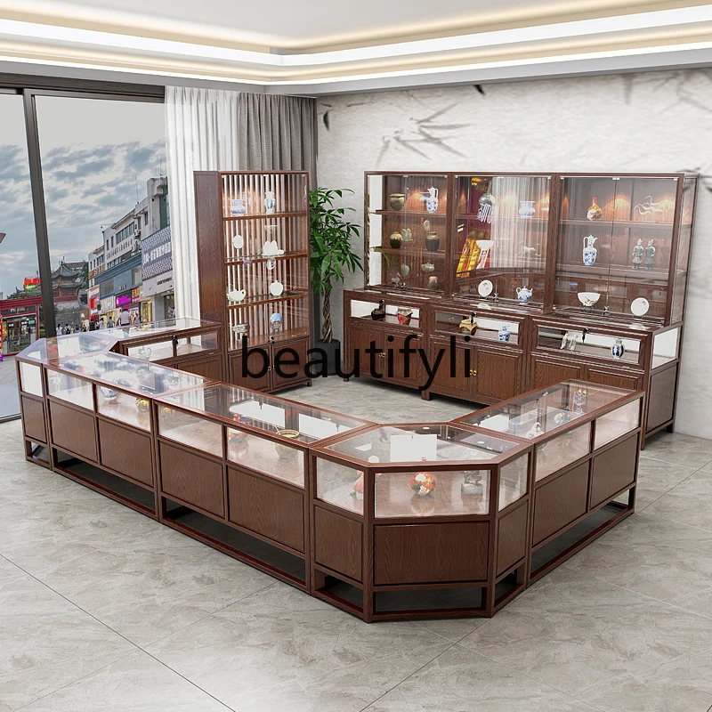 중국 스타일 단단한 나무 박물관 디스플레이 캐비닛 보석 돌 유리 디스플레이 캐비닛