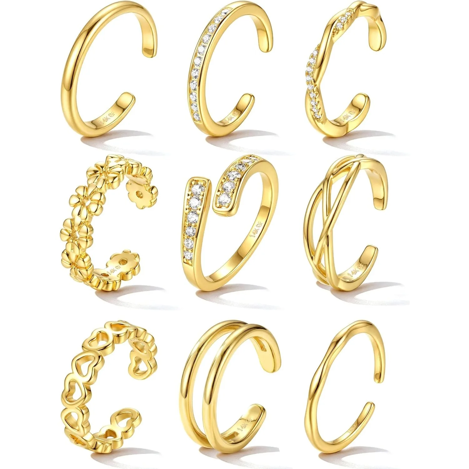 Bobisty Gold-plated Toe Rings for Women Non Tarnish Adjustable Toe Ring Dainty Open Toe Rings Waterproof Summer Beach Foot Jewel