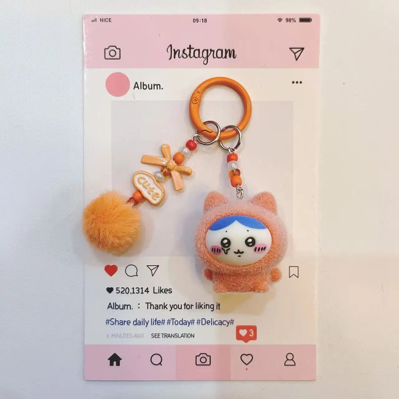 yiji Flocked Cartoon Keychain Cute Momonga Hachiware Usagi Charm Phone Strap Bag Pendant Gift for Girls Kids view 3