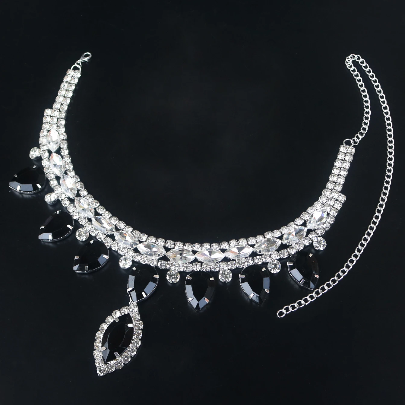 Exaggerated personality multi-color droplet necklace fashionable and versatile full of diamonds bride\'s wedding collarbone c