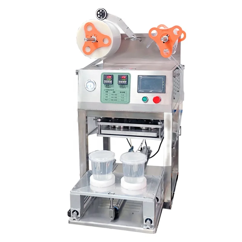 tray sealing machine/Fast Food Store Use Manual Plastic plastic container food tray sealer  bubble milk tea cup sealing machine