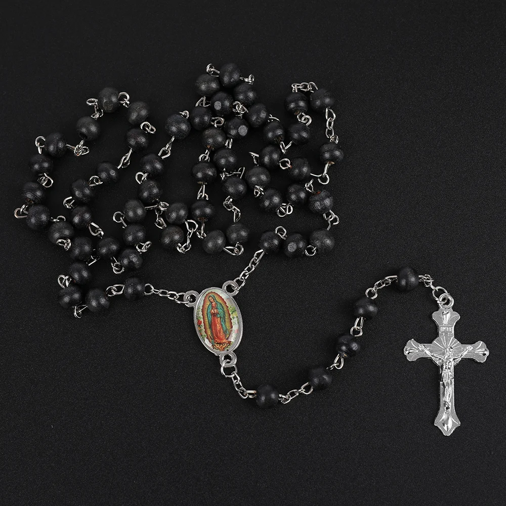 6MM Weiße Holz-Rosenkranzkette für Frauen, katholischer religiöser Kruzifix-Kreuzanhänger, lange Perlenkette, Herren-Gebetsschmuck, Geschenk – Detail 5