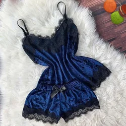 Ensemble de pyjamas en velours pour femmes, lingerie sexy, vêtements de nuit, vêtements de nuit mignons, ensembles haut et short, vêtements de détente, automne, hiver