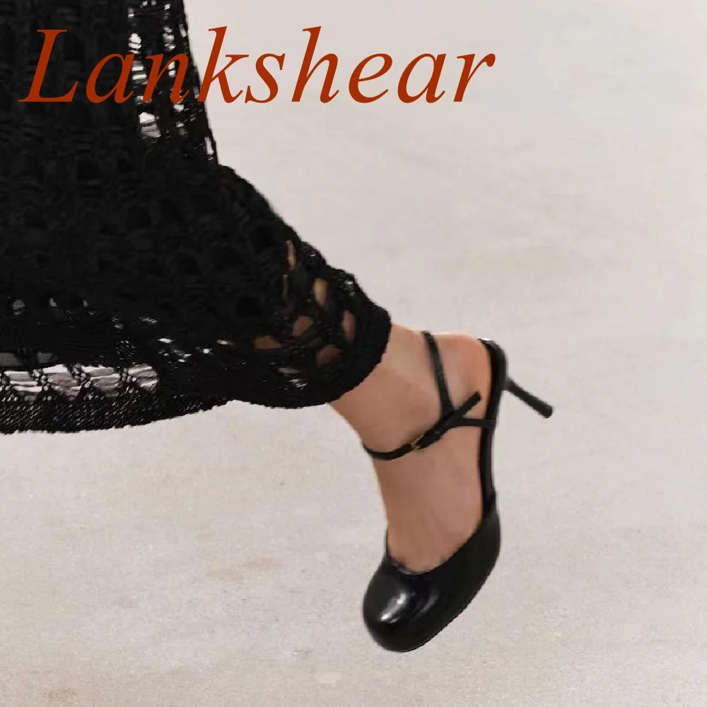 Round Toe Stiletto Heels Women Pumps Black Shallow Fashion Slingback Back Strap Party Buckle Strap Sexy Spring Women Shoes