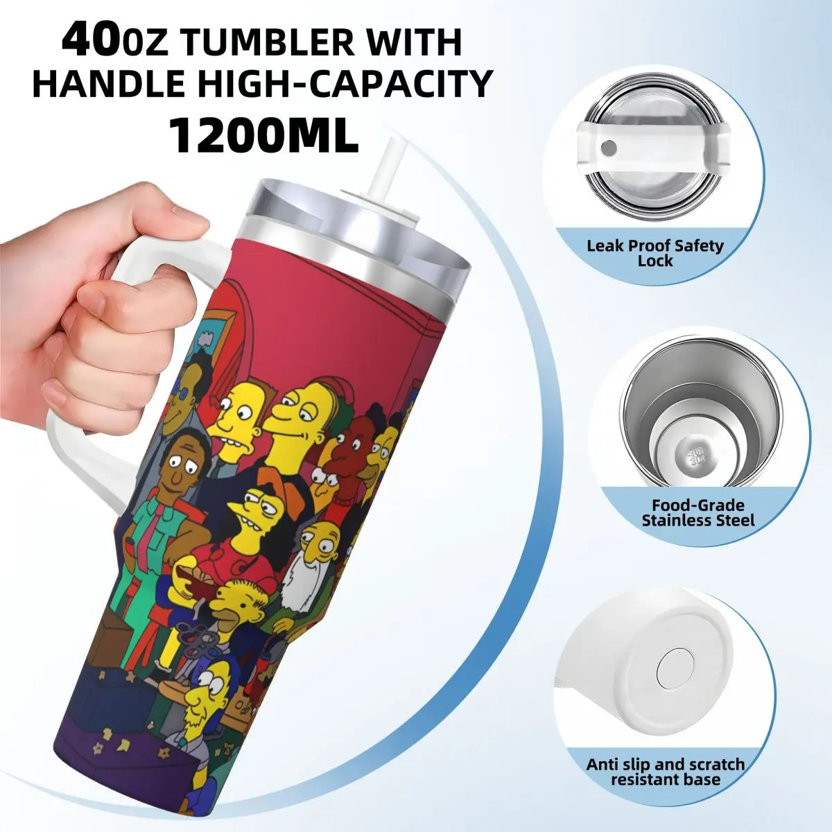 The Simpsons Characters In Cinema Stainless Steel Tumbler Travel Mugs Cup Large Mug Insulated Cold and Hot Milk Tea Water Bottle