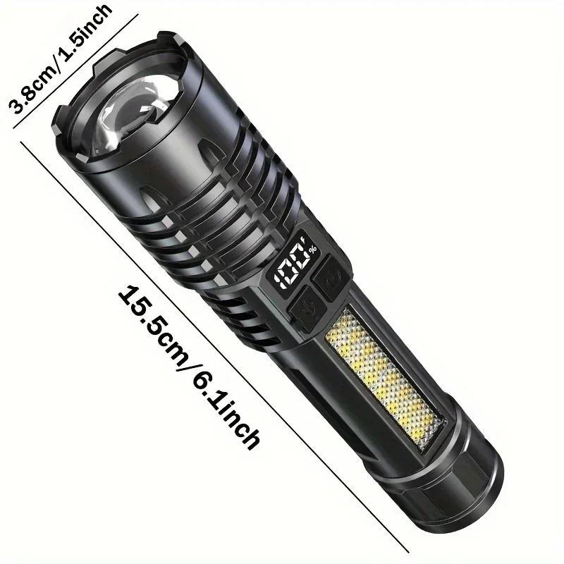 High Power USB Rechargeable LED Flashlight Very Strong LED Flashlight with COB Side Lantern Torch for Outdoor Camping Hiking