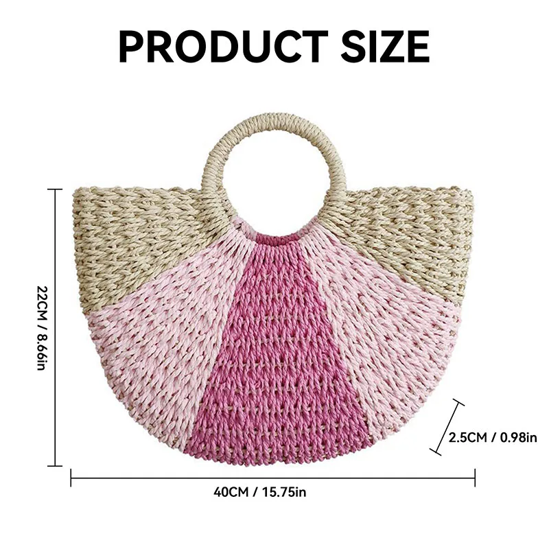 Handmade Straw Rattan Woven Handbags for Women Paper Rope Top Handle Tote Bags Summer Beach Large Capacity Lady Clutch Purses