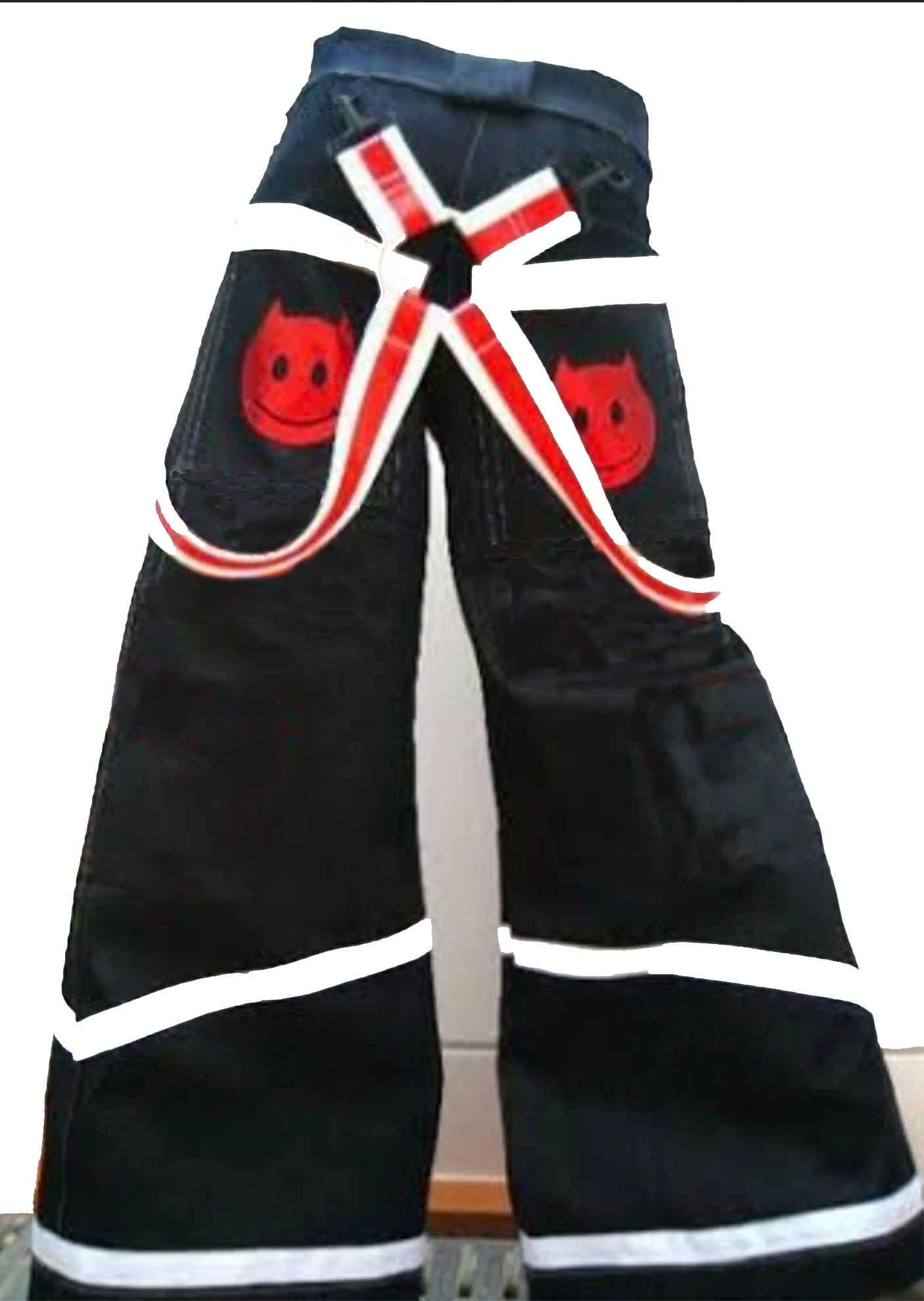 Celana phats celana rave gear reflektif pakaian tari celana reflektor merah iblis dengan Merah Hitam suspender 2025001