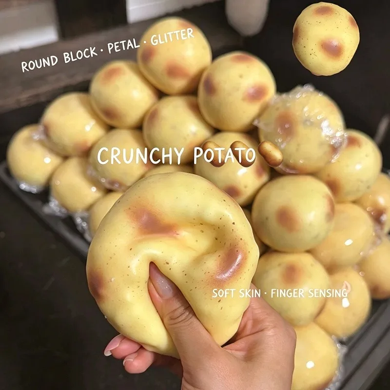 Handmade Baked Potato Crunchy Squishy Ball Shapable Block Filling Squeeze Fidget Toy ASMR Sensory Decompression Vent For ADHD