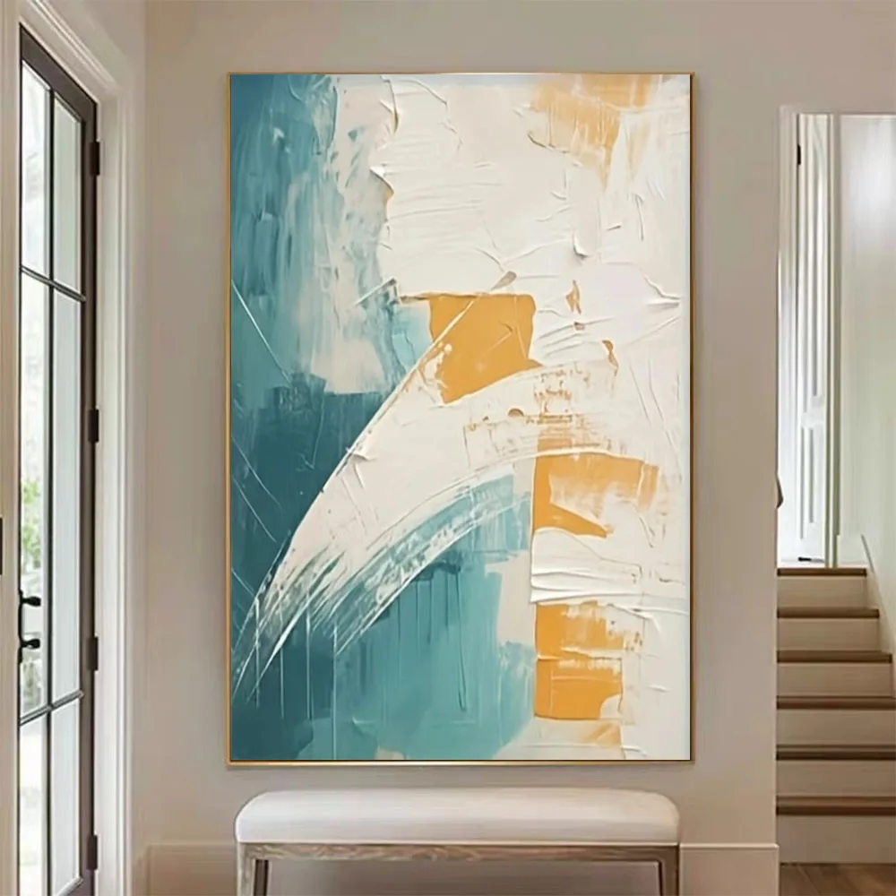 Hand-Painted Modern Oil Painting Abstract Dreamy Gold Foil Shading Canvas Poster Home Color Picture Decor Living Room Wall Art