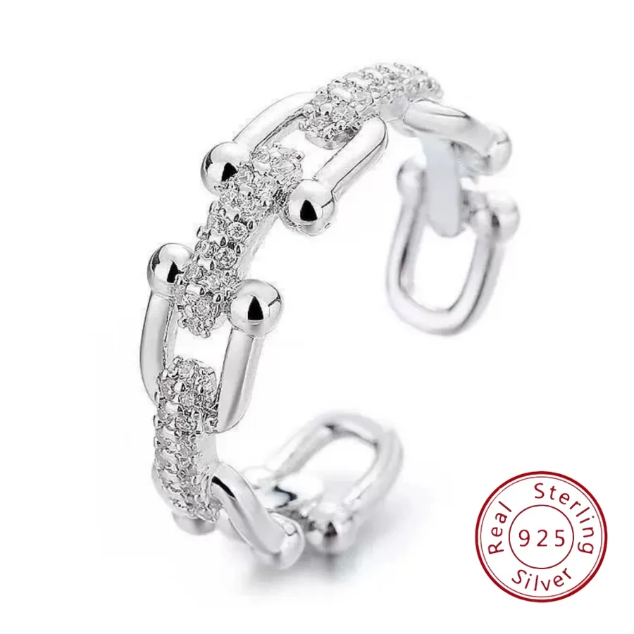 Sterling Silver Ring with Micro-Pave Zirconia for Women Light Luxury, Minimalist, Euro-American Bestseller Cross-Border Premium