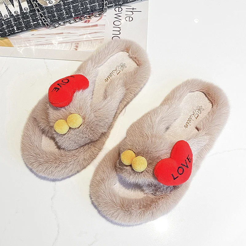 free size halluci Love Fluffy indoor home slippers warm and cozy in winter