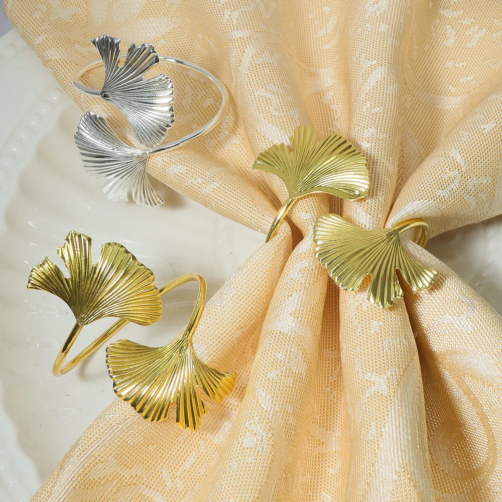 3/5PCS metal double ginkgo leaf napkins, wedding rings, hotel tables, home decor, dining table decorations, in stock w