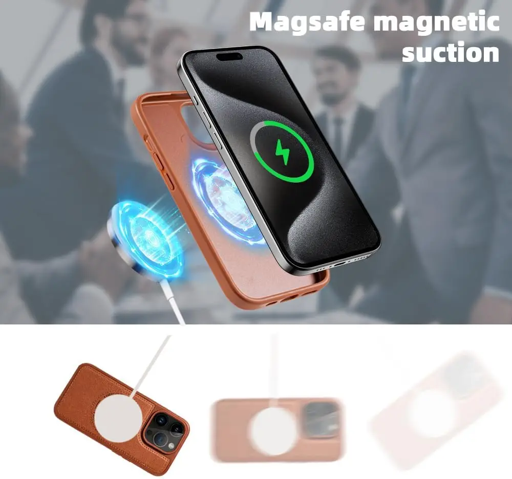 X-Level Predium Leather Magsafe Case for iPhone 15 Pro Max 14 15Pro Business Military-Grade Armor Magnetic Wireless Ring Cover