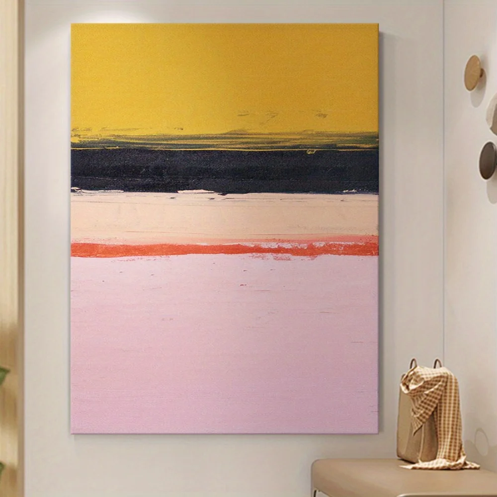 فن قماش حديث مرسوم يدويًا على الطراز الشمالي - لوحة زيتية بدون إطار باللون الأصفر والأسود والوردي لغرفة المعيشة وغرفة النوم،