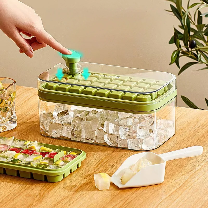 

64 Grids One-button Press Ice Cube Tray With Storage Box 2 Layers Ice Cube Molds Ice Box Makerlce Mould Kitchen Accessories