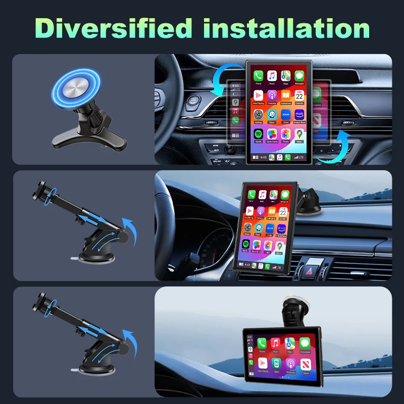 Universal 7 inch IPS Rotatable Touch Screen Car Radio Wireless Carplay & Android Auto WIFI Video Player AUX FM Bluetooth Stereo