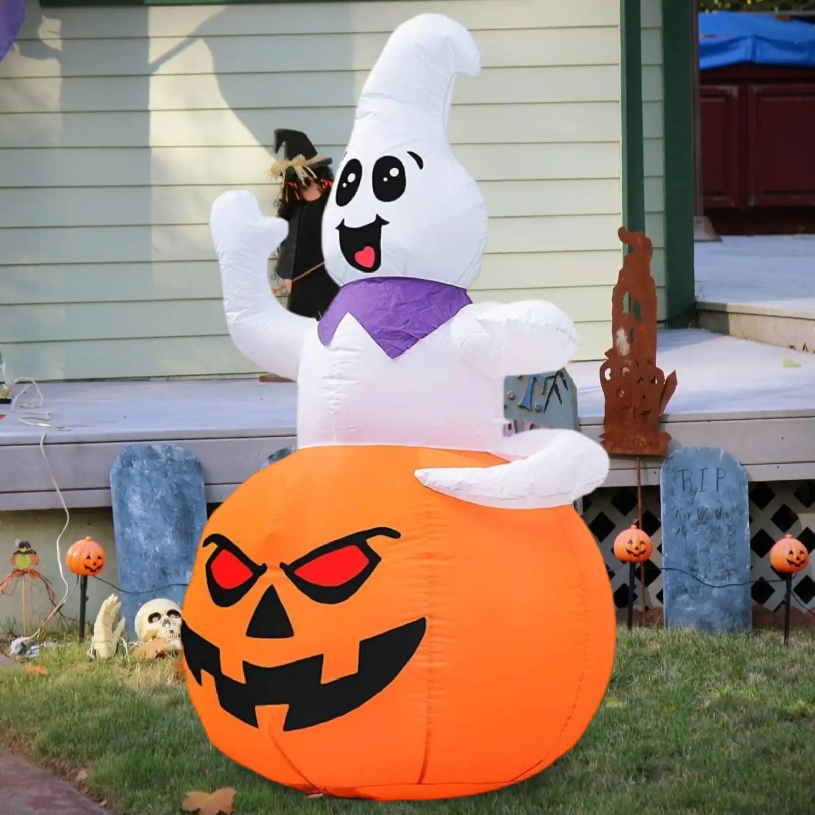 Halloween Inflatable Decoration Blow Large Scary 59 inch Outdoor Decoration with Light for Lawn Backyard Indoor Patio Decor