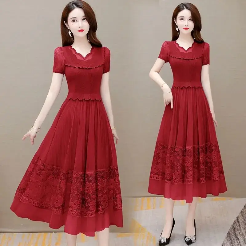 

Новое женское летнее платье 2026 года во французском стиле, с эффектом двухслойности, коротким рукавом, сетчатыми вставками и темпераментным дизайном, модель Vestidos