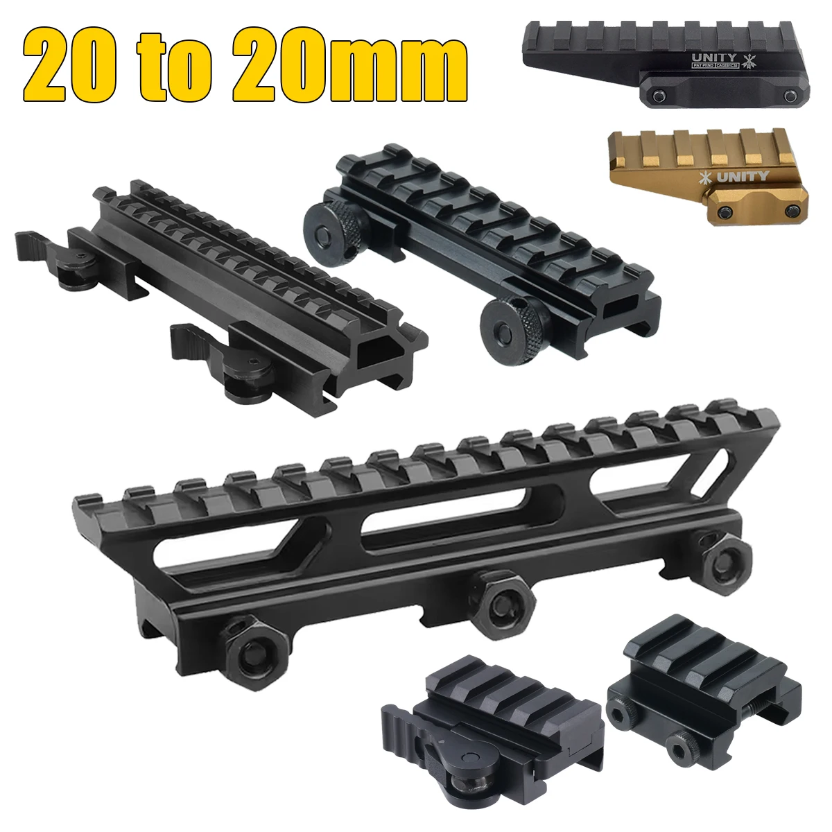 Adaptateur de montage sur rail Picatinny tactique à 4-14 emplacements, montage de lunette 21 mm à 21 mm, montage sur rail 20 mm, montage UNITY pour viseur optique à point rouge
