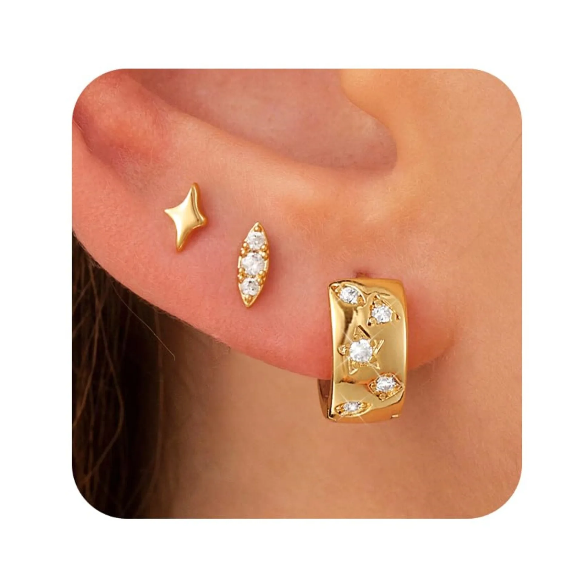 

Hot-selling, real gold brass plating, personalized niche high-end sense fashion versatile earrings set