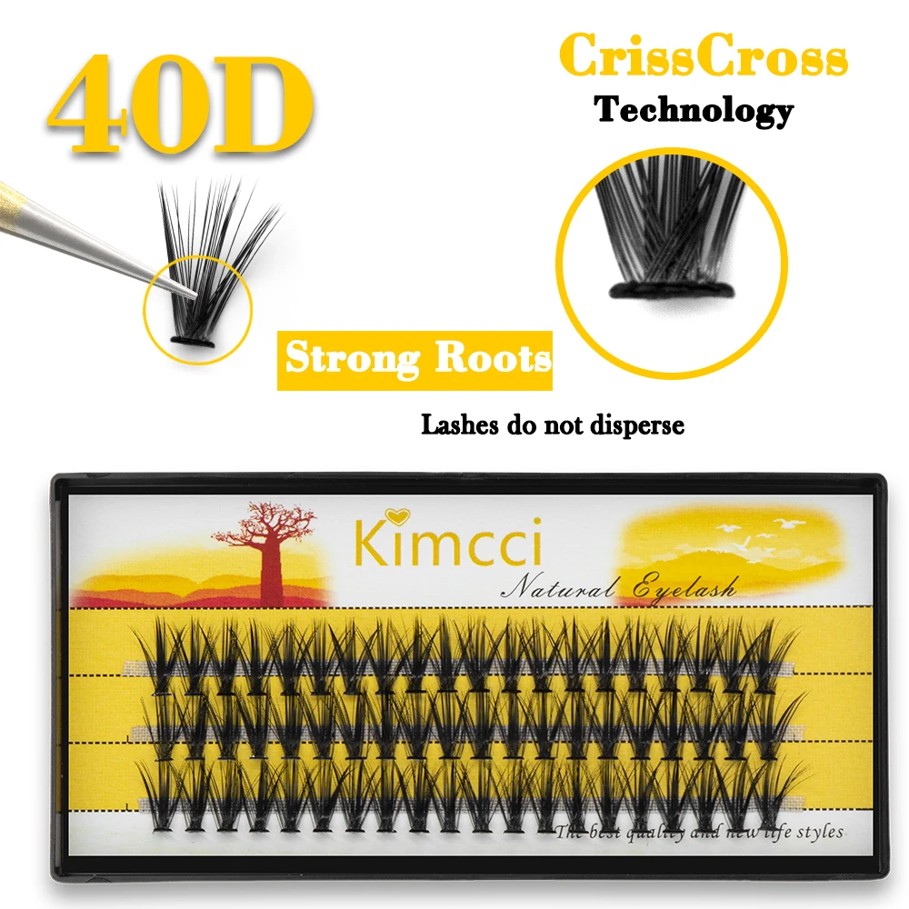 Kimcci 60 Bundles Mink Eyelash Extension Natural 3D Russian Volume Faux Eyelashes Individual 40D Cluster Lashes Makeup Cilios