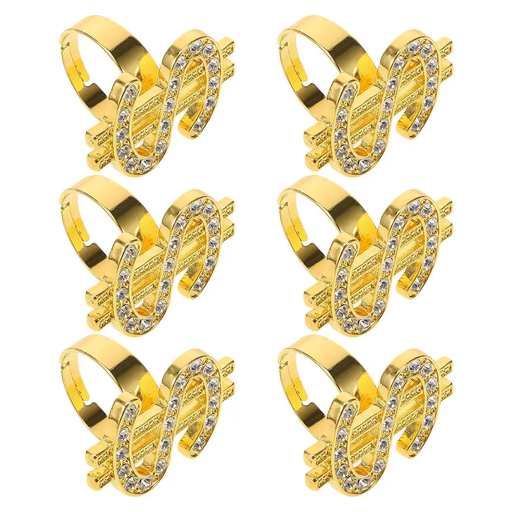 6 قطعة حلقات متلألئة بلينغ الهيب هوب زي الدعائم الشرير مغني الراب اكسسوارات بيان الدائري ل تأثيري زي حفلة تنكرية #1