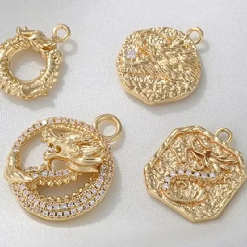 

14K Gold-Color Zodiac Dragon Pendant Dragon Pendant Handmade Diy Bracelet Necklace Jewelry Charm Accessories D048