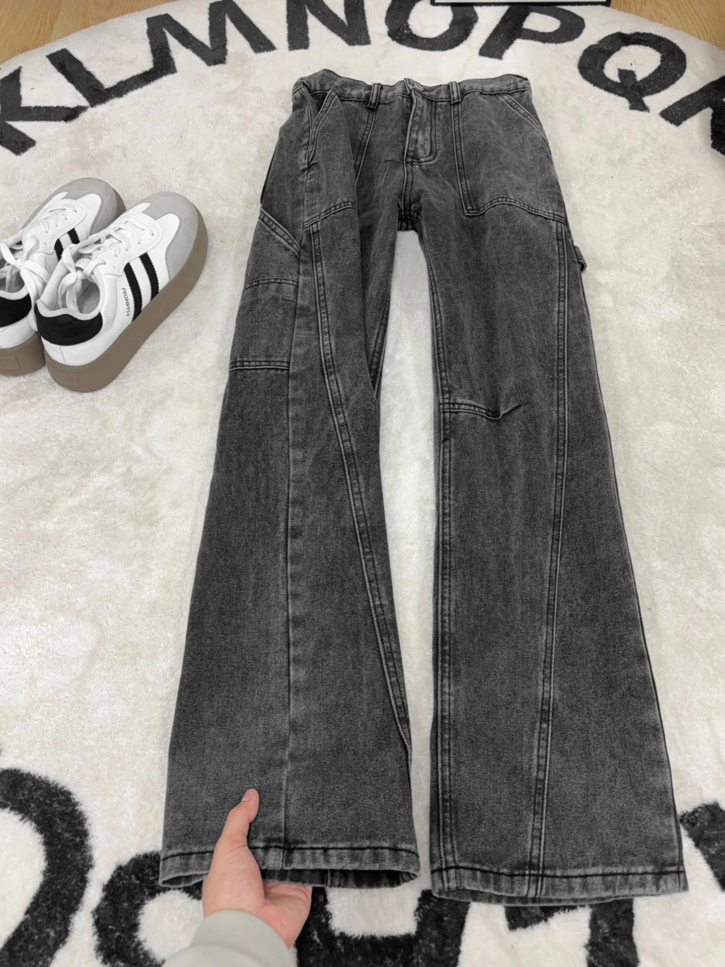 

Джинсы с косым кроем в американском стиле, мужские брюки с дизайнерским акцентом, уличные брюки с поясом, эластичные прямые рабочие брюки, длинные брюки