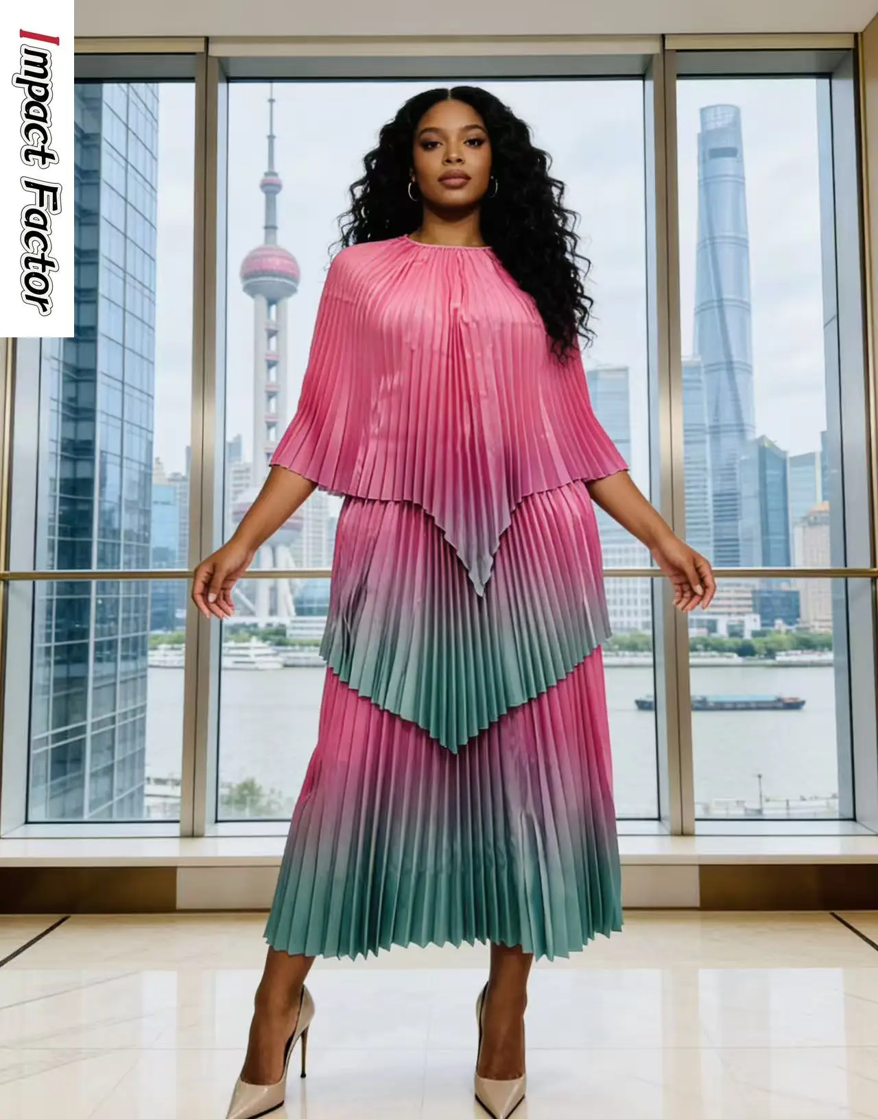 

Miyake Irregular Fashion Suit Clearance Processing, Pleated Temperament Dress Two-piece Set Special Offer