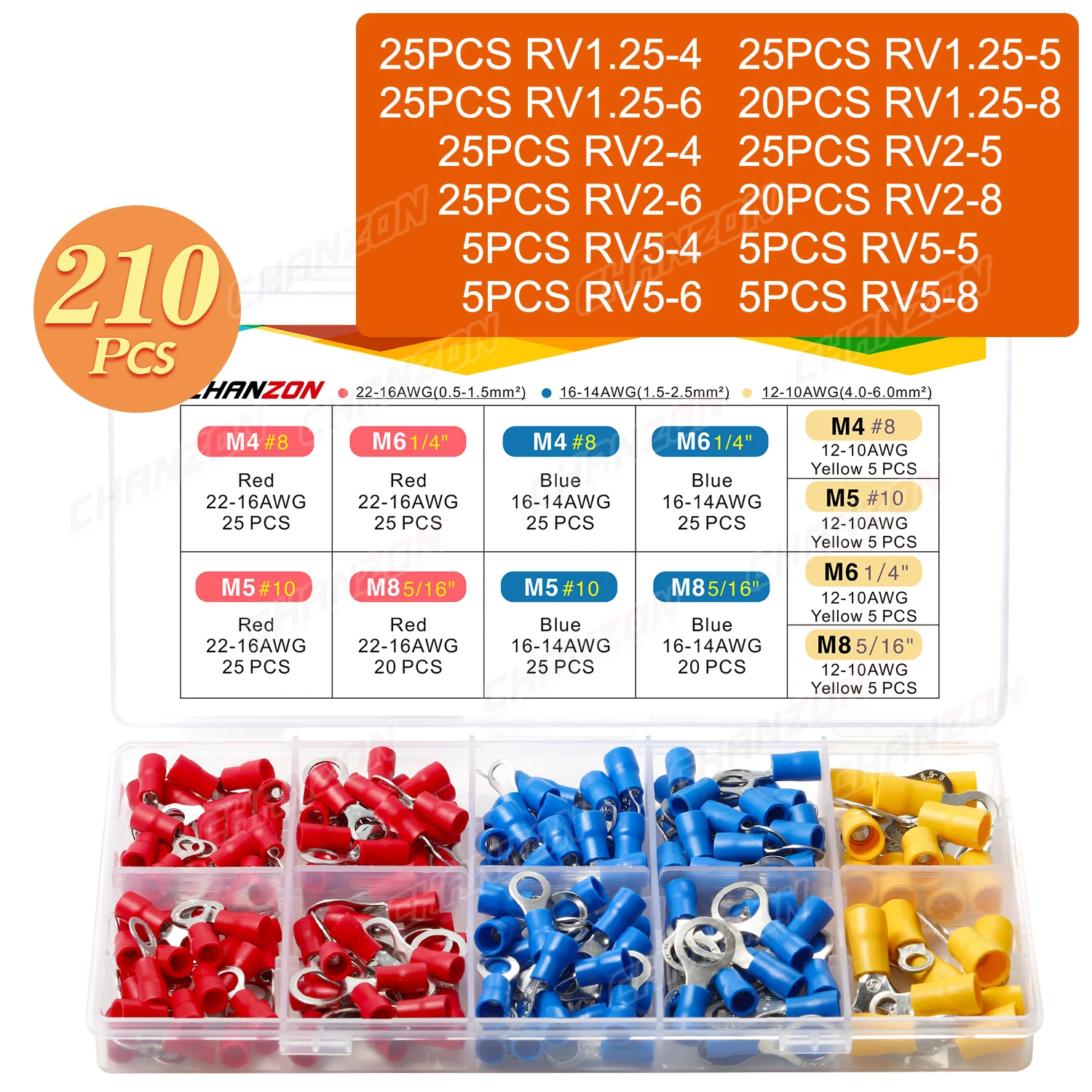60/210PCS Rv1.25 Rv2 Rv5 Isolierte Ring Crimp Draht Anschlüsse Kit Elektrische Verdrahtung Crimpen Kabel Werkzeug Terminal rot Blau Gelb – Detail 7
