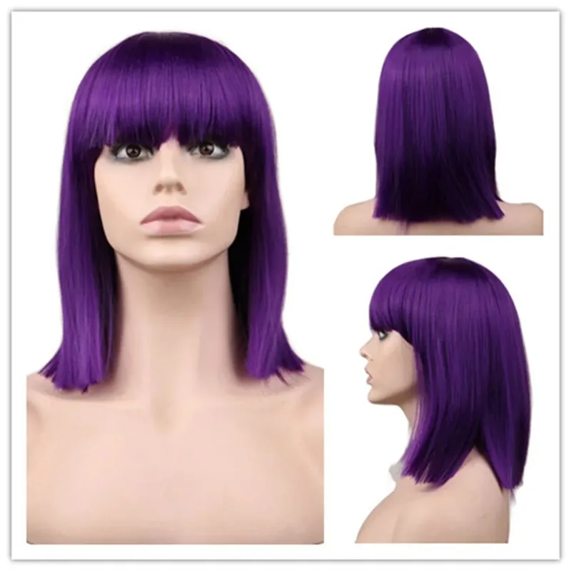 Anime Ennui Short Purple Wig Costume Wig for Halloween Cosplay Party Synthetic Party Fairy inside out Wigs for Women Girls