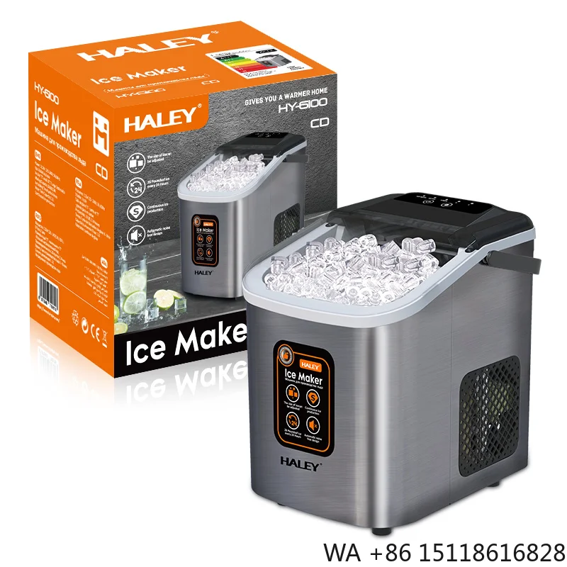 HALEY Electric Ice Maker Vending Machine Countertop Automatic Cleaning 12kg /24h with Continuous Ice Function Home Commercial