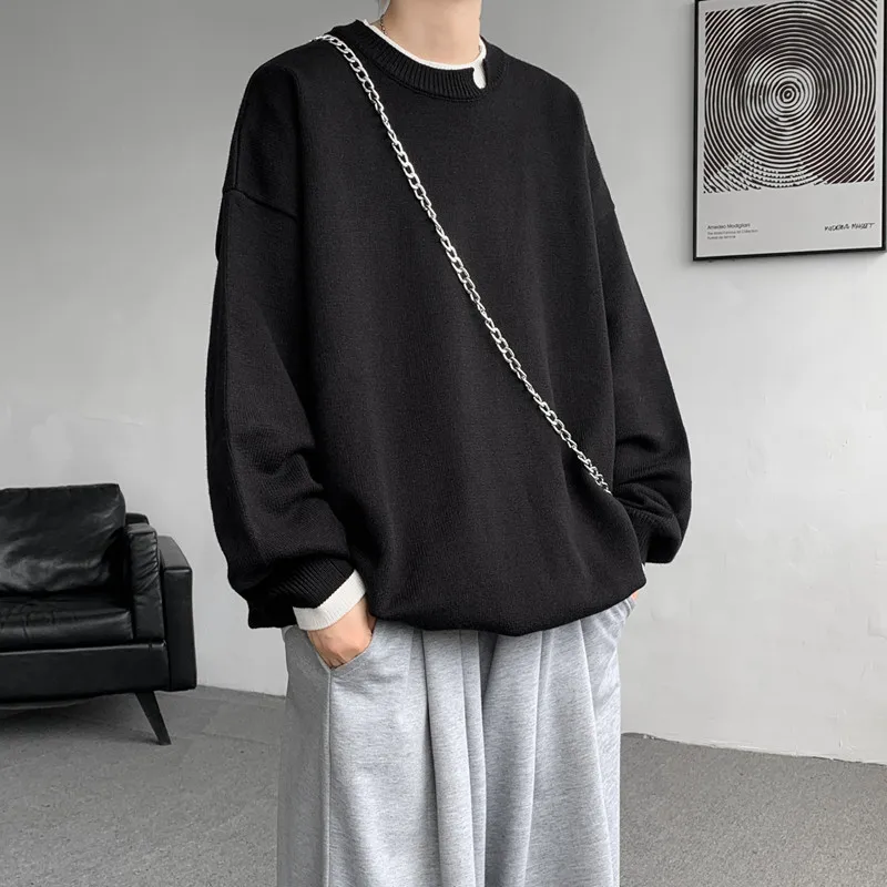 

Men's round Ne Long Sve Knitted Sweater Base Layer Thermal Nucleus Fake Two-Piece Sle Autumn Winter New Faion Brand ...