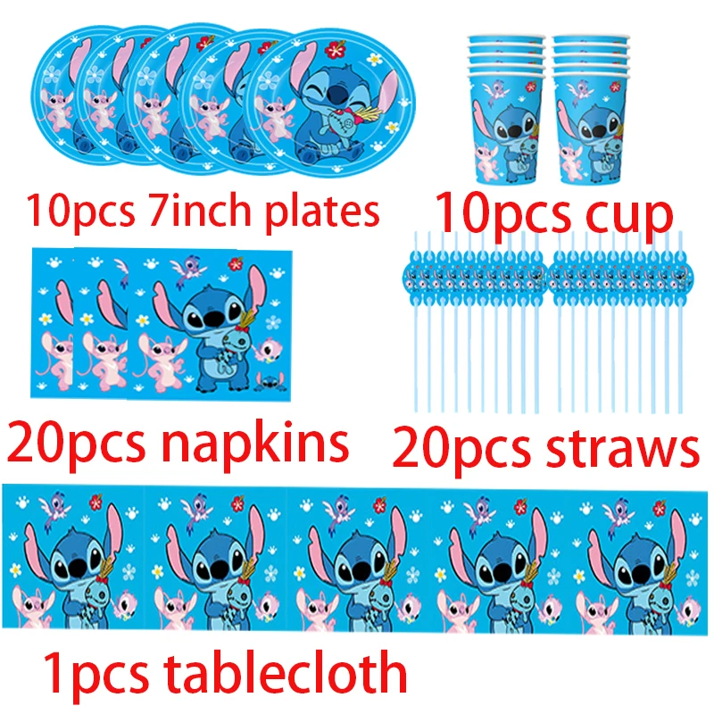 Lilo and Stitch Birthday Decorations Tableware Paper Cups Plate Napkins Cake Topper Balloons Birthday Decor Party Supplies Gift