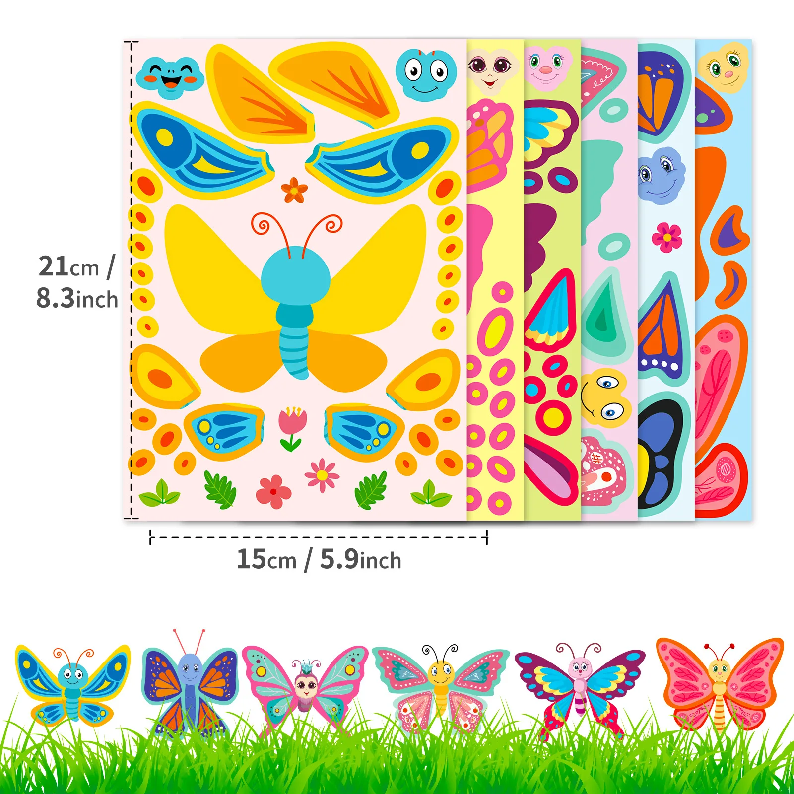 6Sheets Cute Children DIY Puzzle Sticker Games 6 Butterfly Make A Face Funny Assemble Jigsaw Stickers Kids Educational Toys