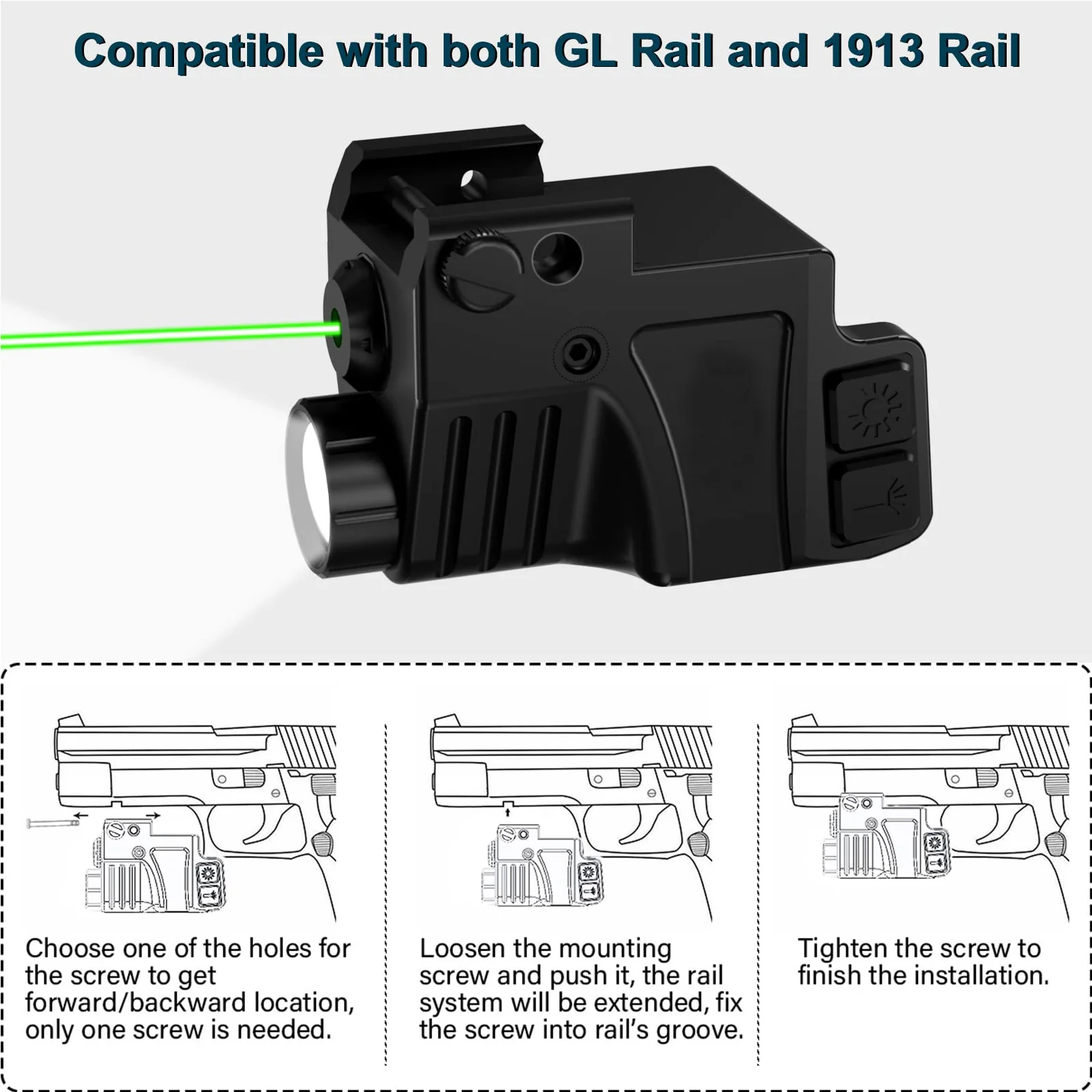 Imagem -02 - Combo de Luz Laser Verde com Lanterna Pacatinny 550 Lumens Guntaurus Compacto G2c Acessórios Glock 19 Arma